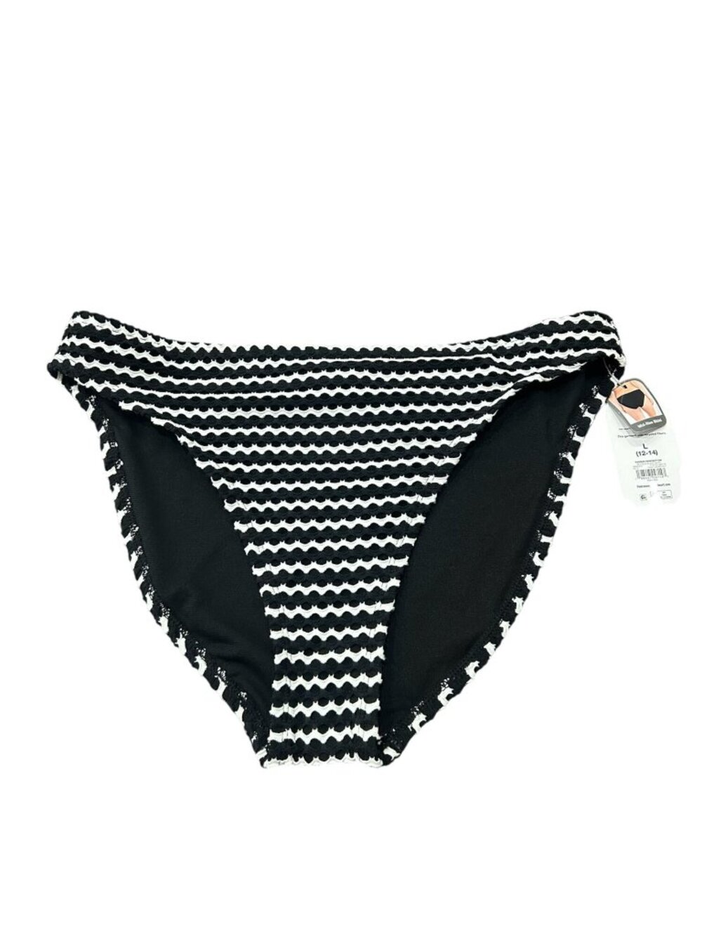 Time And Tru Large Black White Textured Mid-Rise Bikini Bottom Minimalist NWT